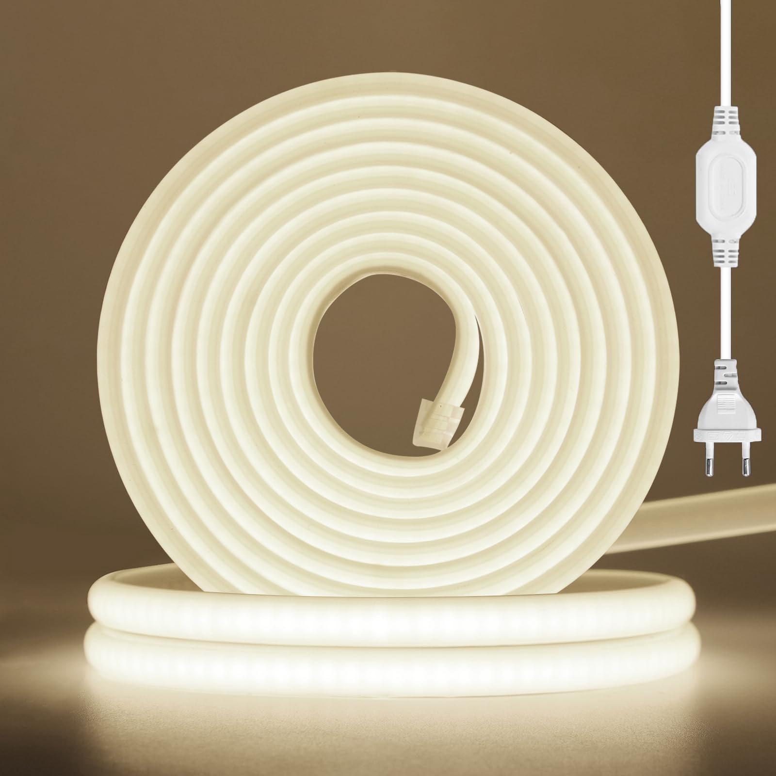 COB Neon LED Streifen, AC220-240V 288LEDs/m Superhell Flexible FCOB LED Leuchtband (Schnitt alle 50cm), COB LED Band mit Stromkabel für Weihnachten, Party Heim DIY Deko (Naturweiß, 10M)