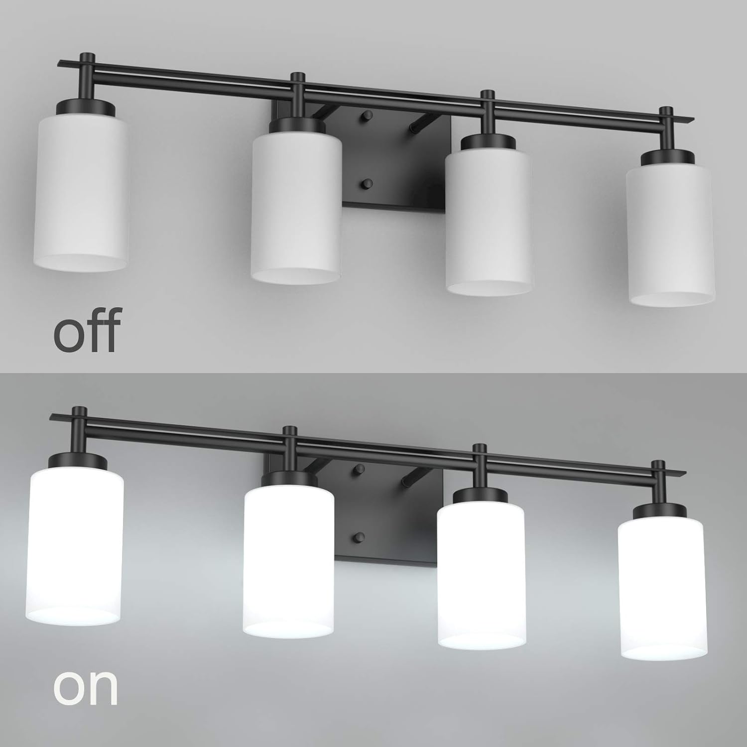Hоttеѕt Sаlеѕ Aipsun Vintage Bathroom Vanity Light Black Bathroom Light Fixtures 4 Lights Milky White Glass Shade Industrial Wall Light (Exclude Bulb)