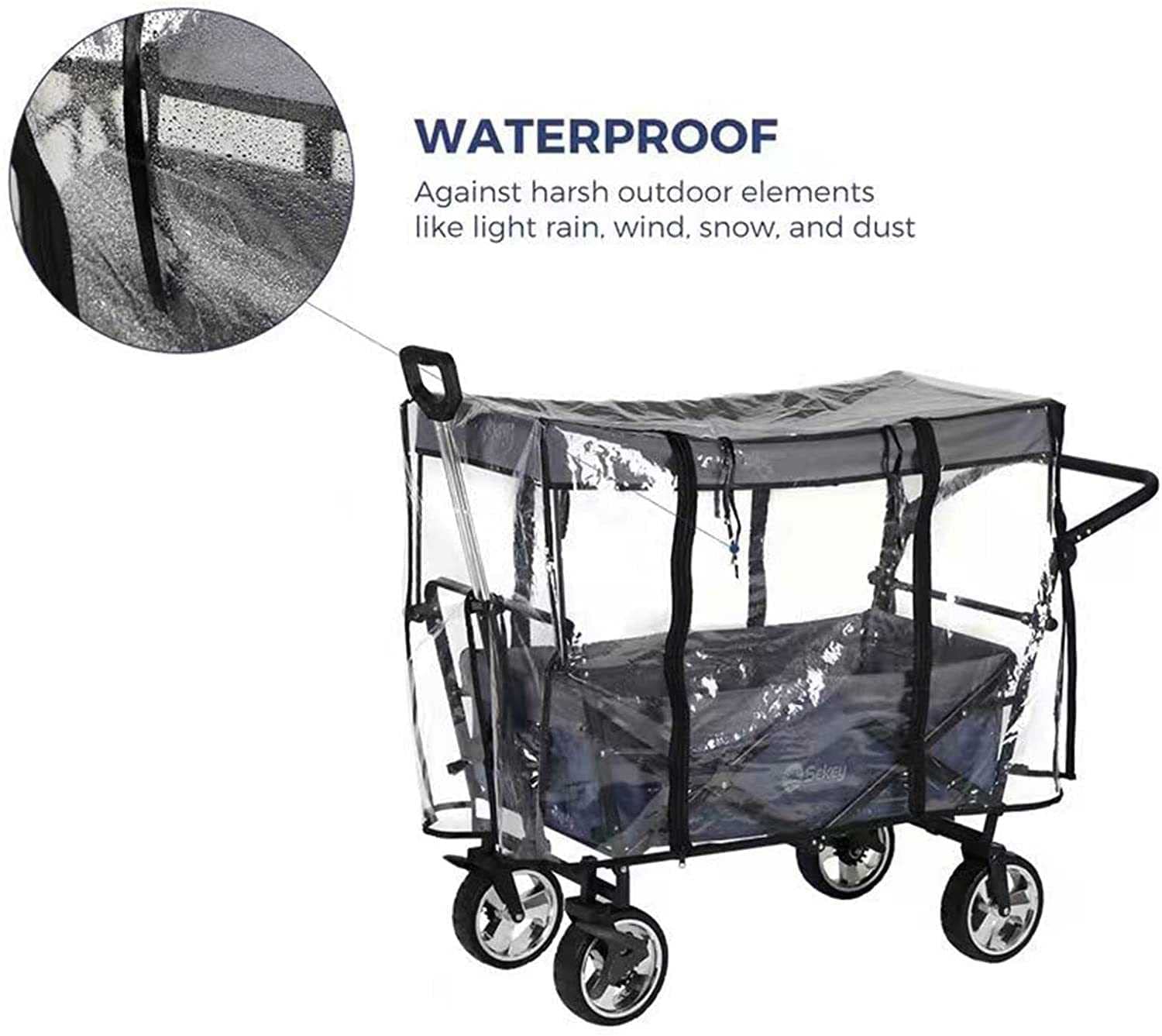 Cubierta de Lluvia para Carrito de plástico Transparente, Carrito Plegable para Exteriores, Carrito de Compras Ligero y portátil, Accesorios para Carrito de Camping portátil con Empuje Manua