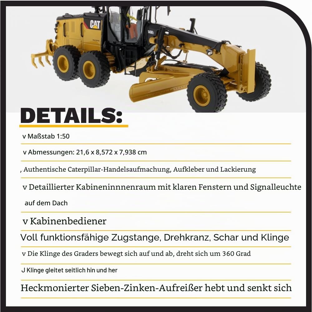 Diecast Masters 1:50 Scale Model Cat 14M3 Motor Grader, 85545