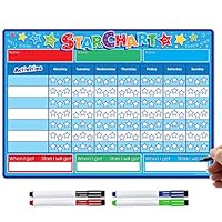 TMS Reward Chart for Children | Magnetic Star Chart for Recognising and Inspiring Good Behaviour in Toddlers and Kids, Boys and Girls | Includes 4 Magnetic Coloured Dry Wipe Pens (Blue)