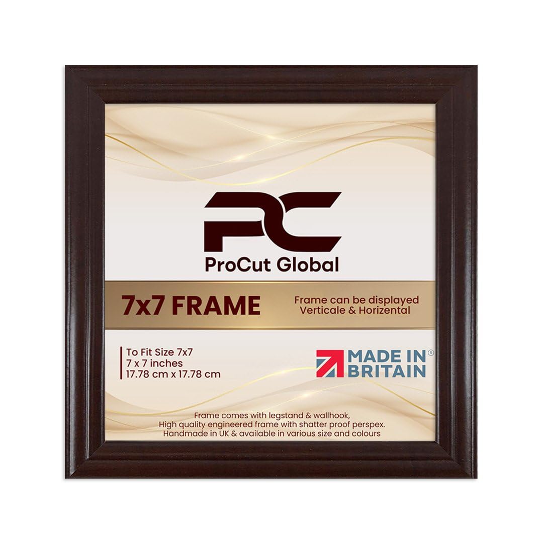 Procut Global 7X7 Mahogany Picture Frames - Classic Wooden Photo Frame with Shatterproof Perspex for Wall or Tabletop - Perfect for Posters, Certificates & Prints - Sizes & Colors Available