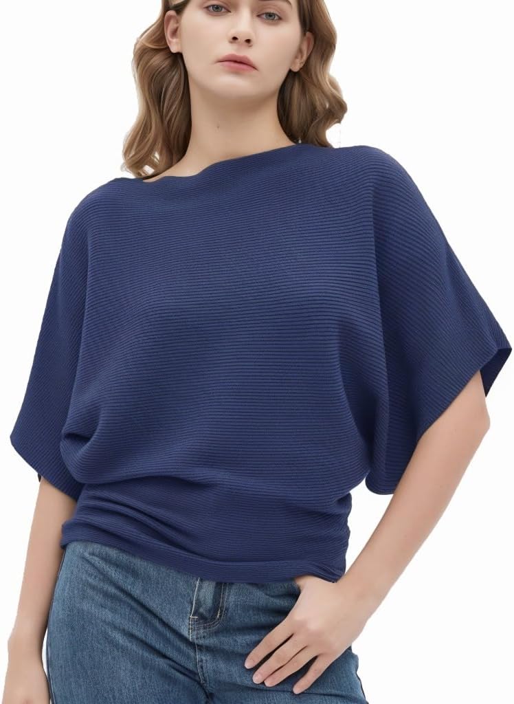 EDSTAR Women Dolman Batwing Sleeves Knitted Sweaters Winter Boat Neck Pullovers Tops