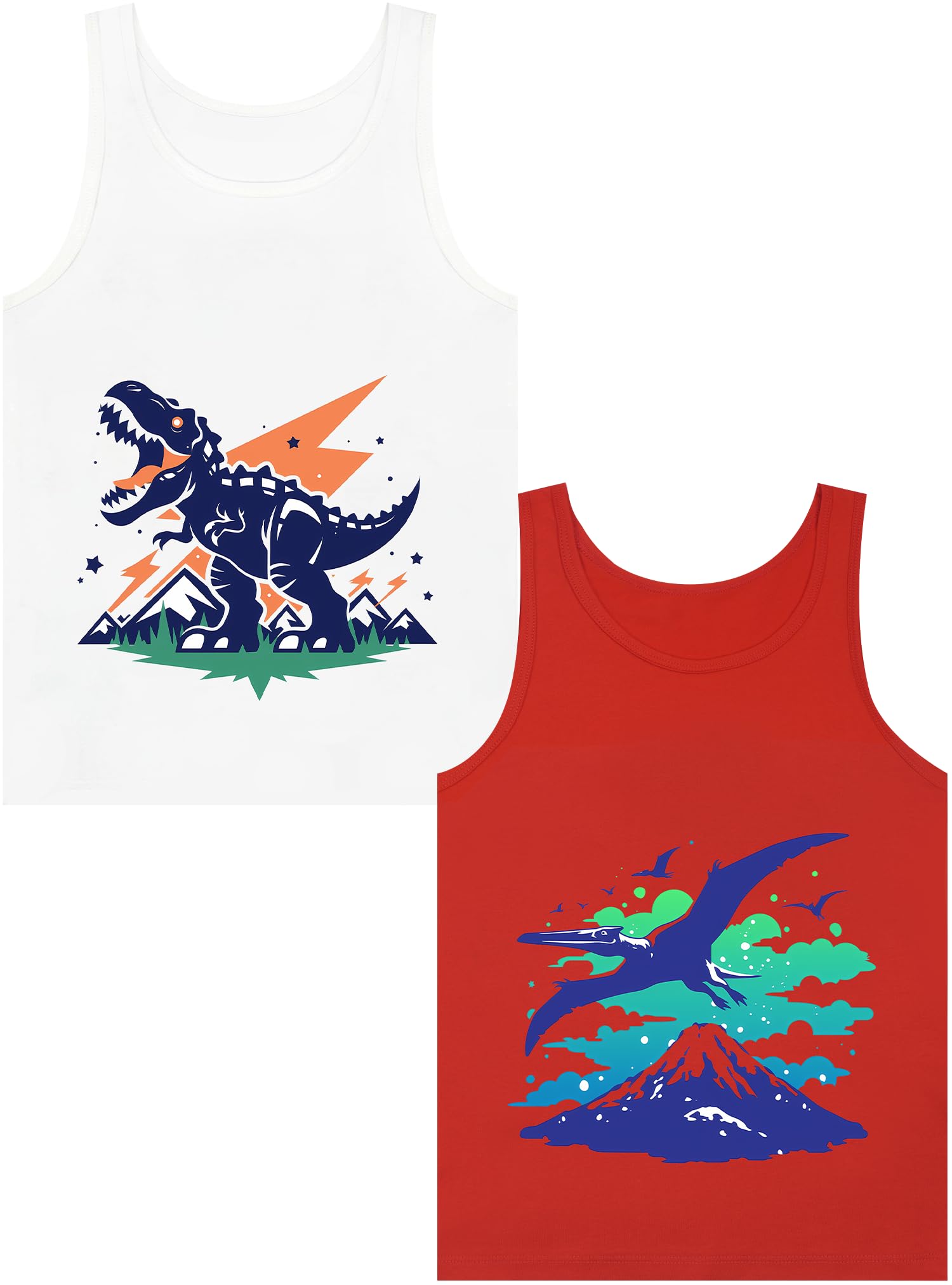 Boys Tank Top 100% Combed Cotton Tagless Cute Design Colorful 2-Pack 2T-16Y