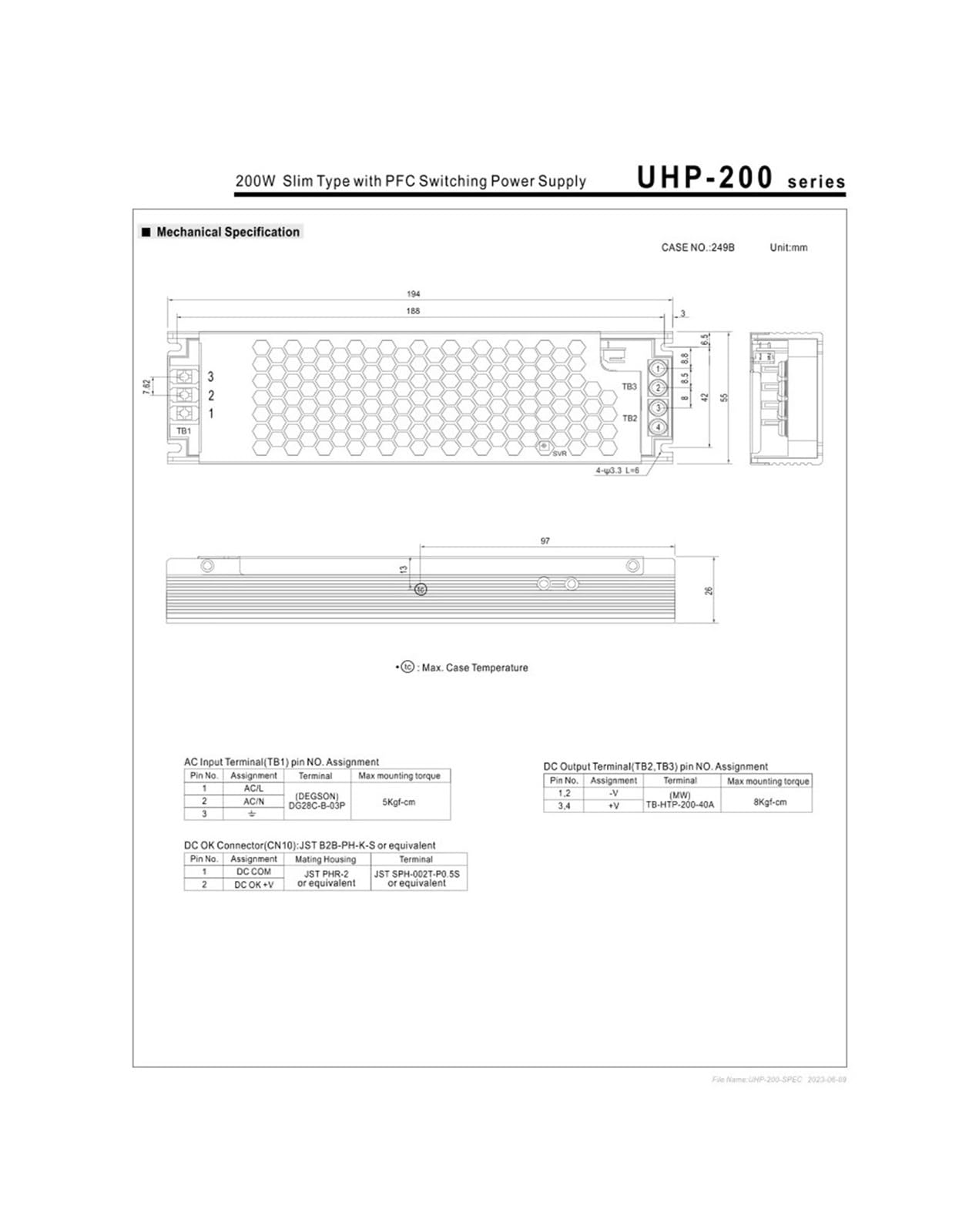 Alimentatore switching UHP-200-55 da 200 W, 55 V, tipo sottile, con PFC