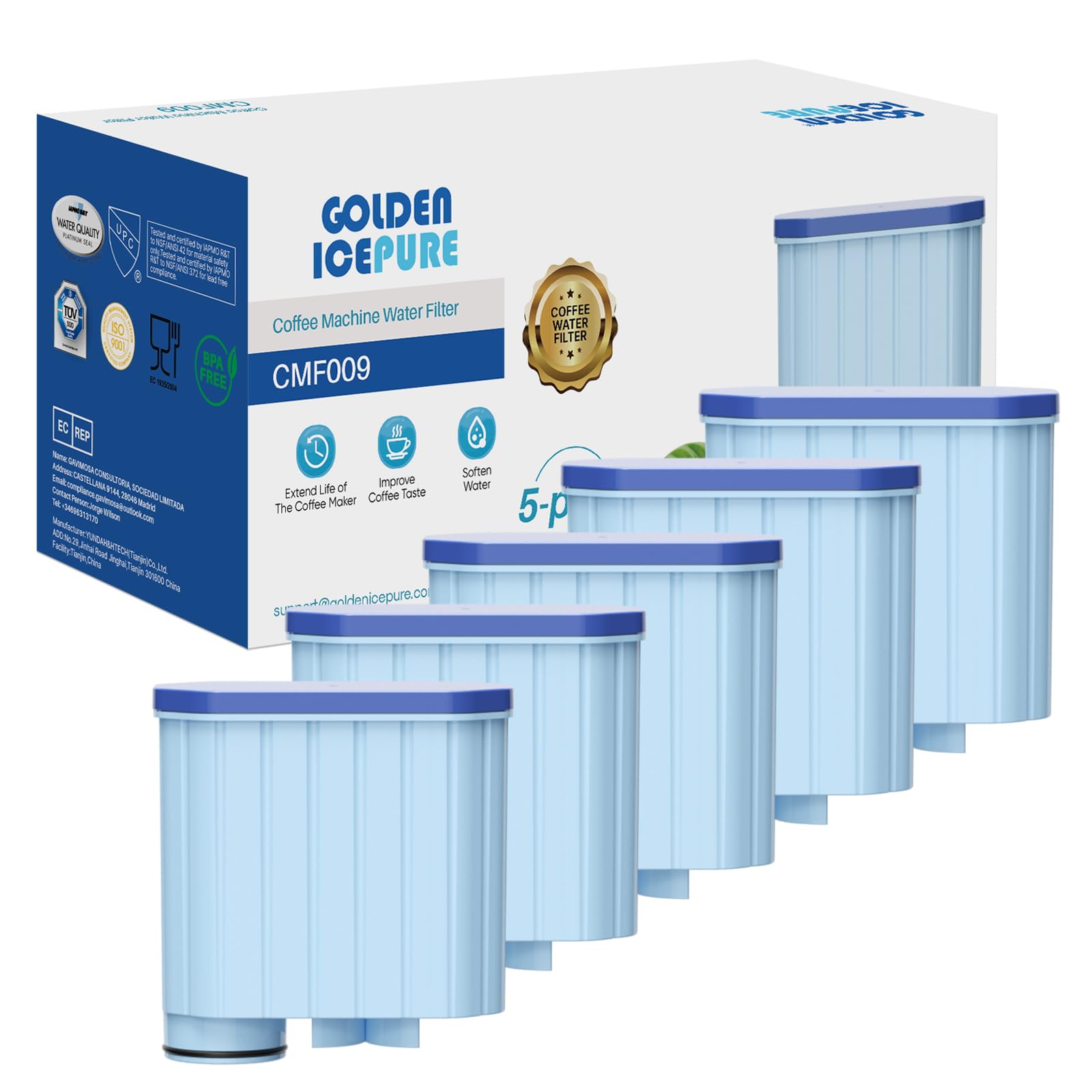 GOLDEN ICEPURE Kaffeemaschinen-Wasserfilter für Philips AquaClean, 5er Pack