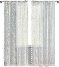 suction Lace Curtains for Windows, Vintage Floral Design Sheer Voile, Soft Light Filtering with Privacy Protection, Traditional Home Decor for Bedroom and Living Room, 75 cm by 200 cm Panel