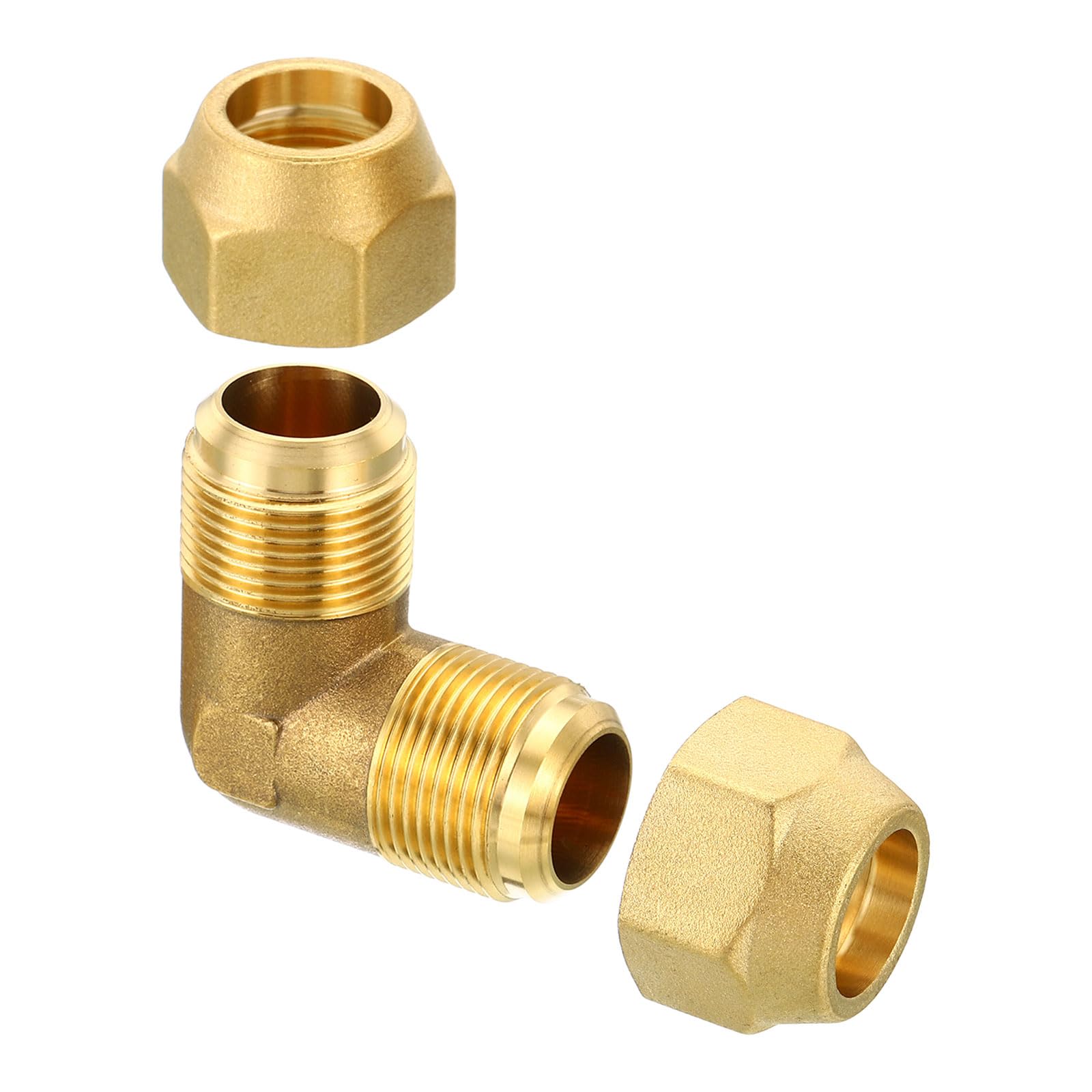 PATIKIL 3/4" x 3/4" Brass Pipe Fitting, Flare 90 Degree Elbow Tube Fitting Pipe Adapter Connector with Nut for Air Conditioner Refrigeration Plumbing — image 1