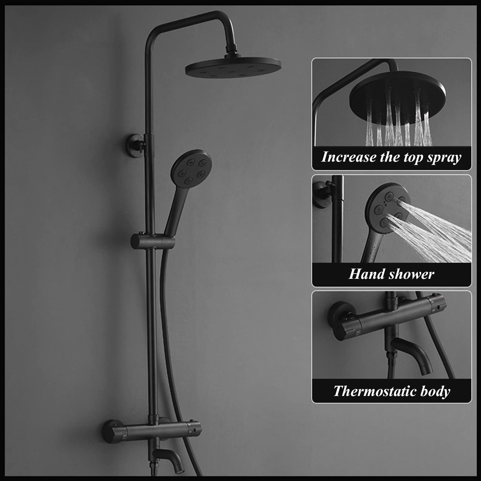 Termostatyczny system prysznicowy, montowany na ścianie, regulacja temperatury, 3 funkcje, zestaw kranów, miedziany, luksusowy, wysokociśnieniowy, ręczny spray do łazienki