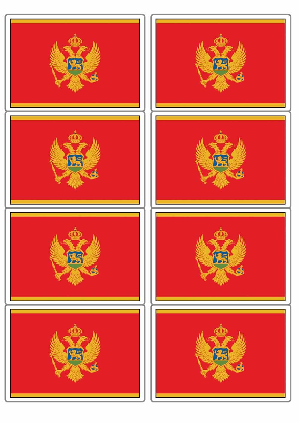Ozorath Multicolor Montenegro National Flag Rectangular Matt Paper Stickers A4 Sheet Of 8 (Each Sticker Is 99Mm X 68Mm) (Rectangular)
