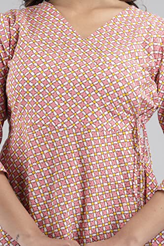 Image of feranoid Floral Print Angrakha 3 Sleeves Flared Kurti