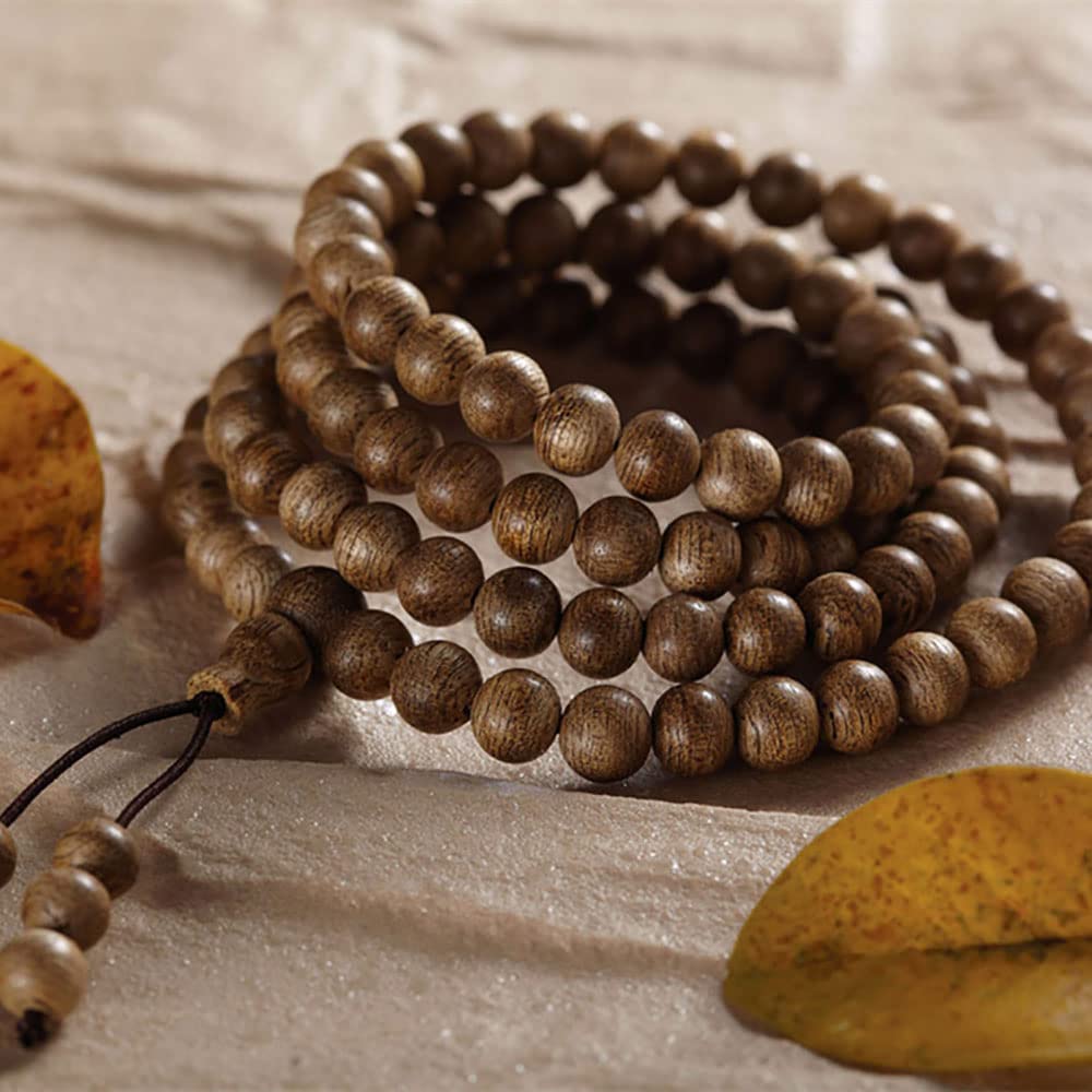 Natürliches 108 Adlerholz-Buddha-Perlen-Armband, mehrkreisiges Gebet, Yoga-Handgelenk-Zubehör für Männer und Frauen, 6 mm
