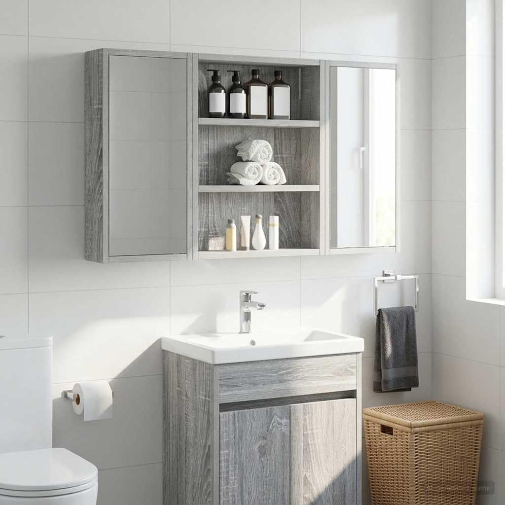 Armoire murale de salle de bain avec étagère - En bois Sonoma gris - 40 x 10 x 50 cm - Montage mural avec espace de rangement et étagère - Meuble sous lavabo - Idéal pour salle de bain et WC