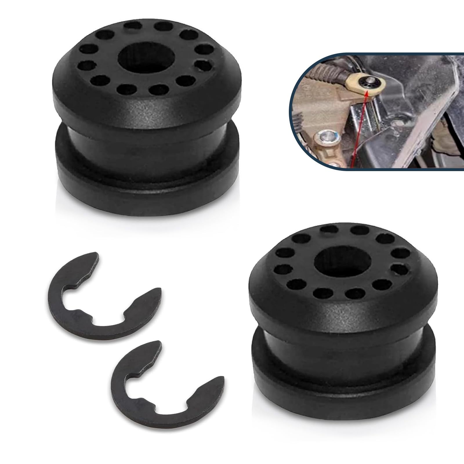 2 PCS Car Transmission Shift Linkage Grommet Bushing, 0.74" x 0.48" Shifter Lever Bushing Washer with 2 E-clips, Replacement 5210555AA 68078975AA, Compatible with Dodge Ram 2500 (Black)