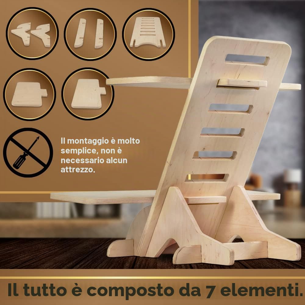 Supporto per computer portatile in legno, con supporto e scrivania in piedi, prodotto in UE