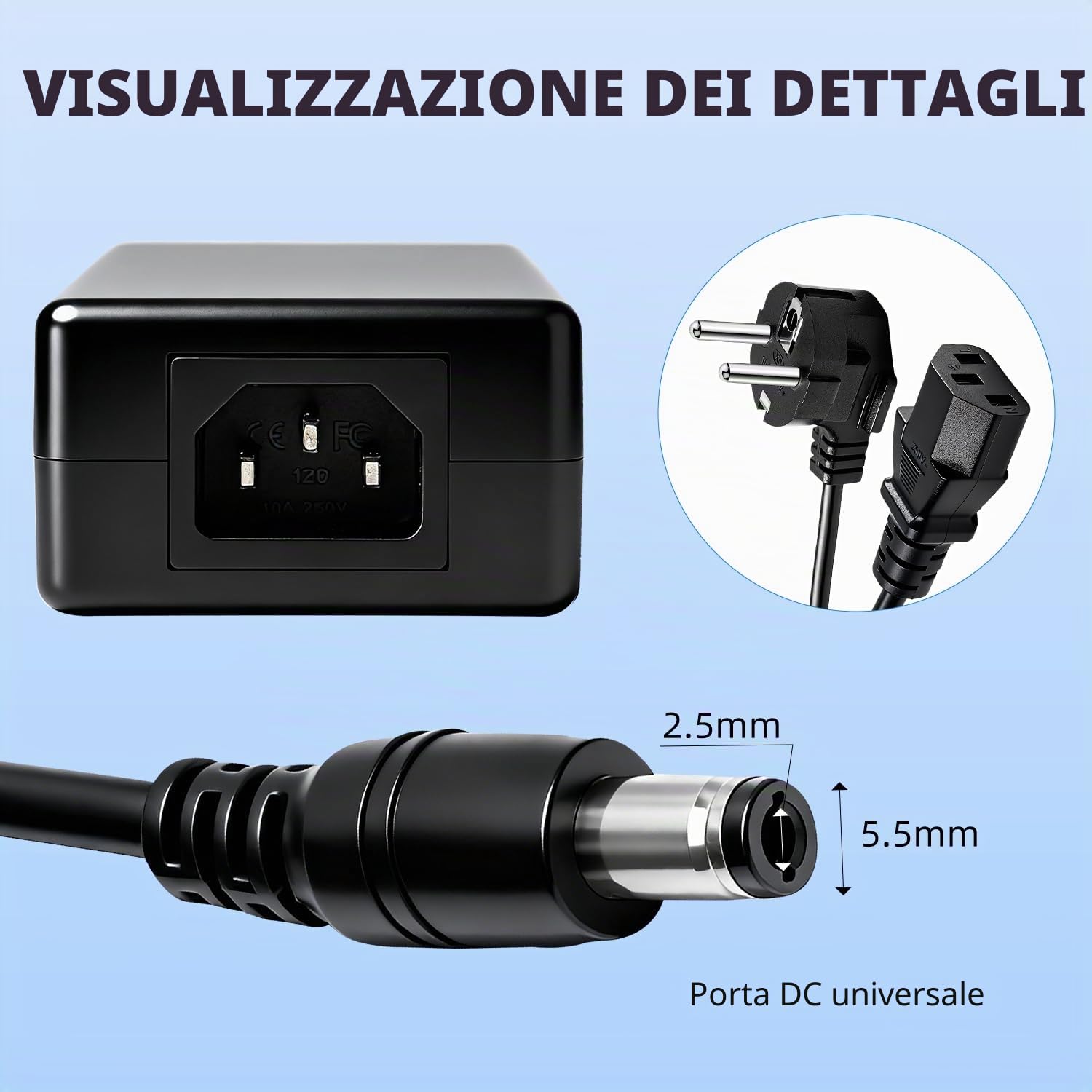 Alimentatore da 24V 6A, Adattatore da 144W 100 – 240V AC a 24V 6 A, Con Connettore Terminale a LED con Presa di Uscita DC da 5,5 x 2,5 mm per Strisce LED