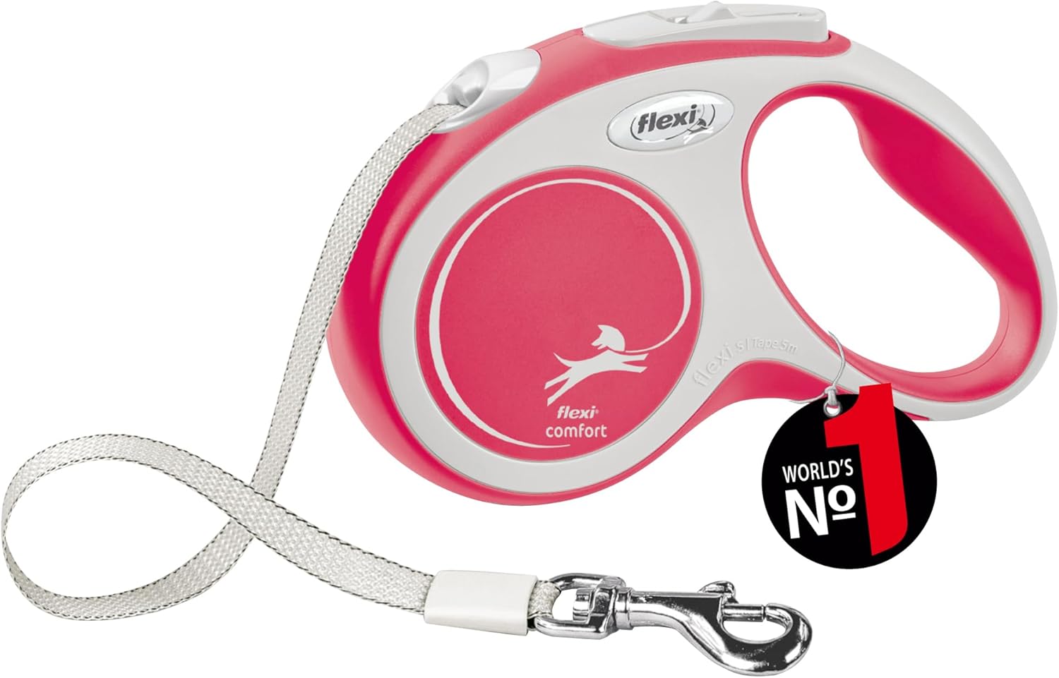Flexi New Comfort Tape Large 8m Grey & Red Retractable Dog Leash/Lead for Dogs up to 50kgs/110lbs