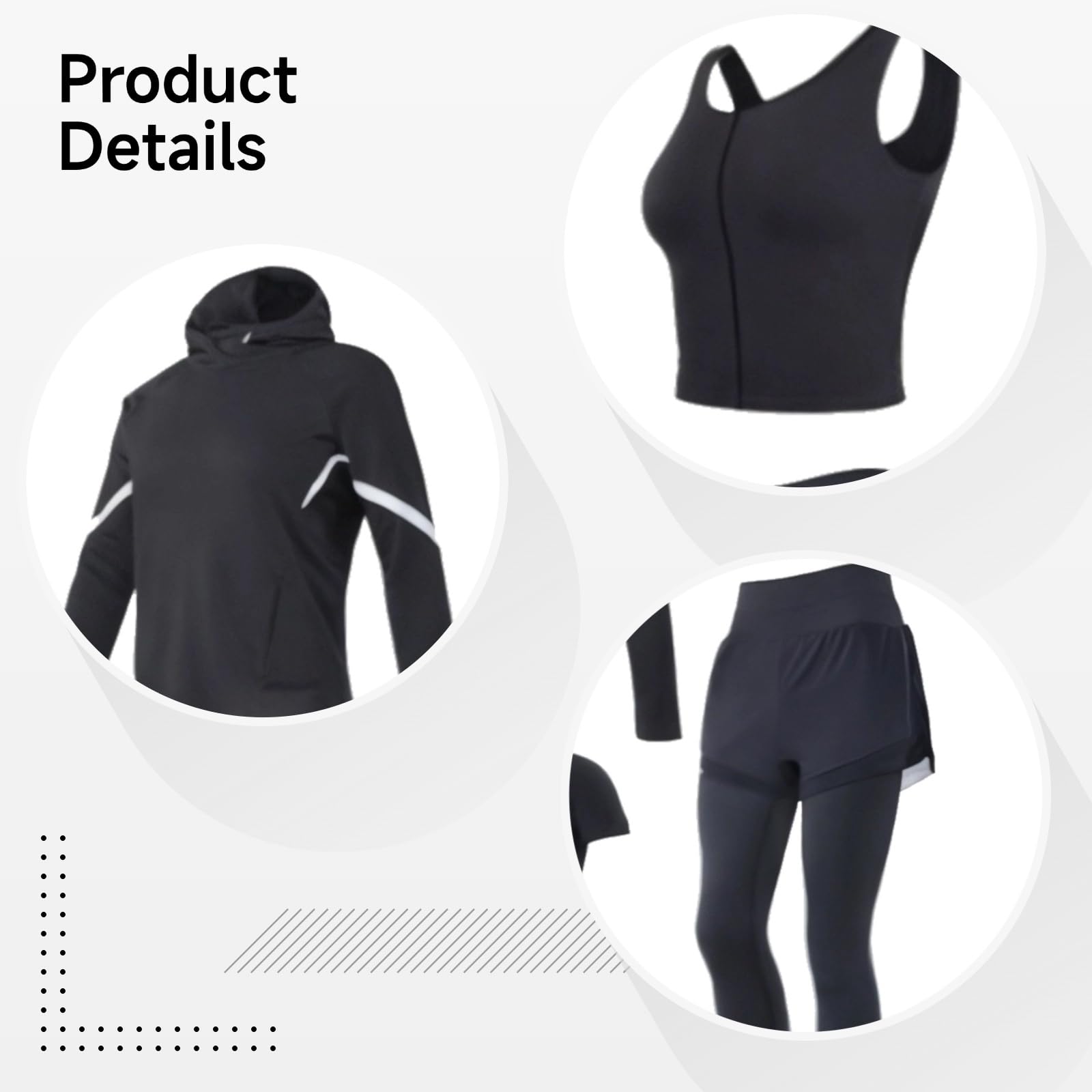 Set da donna per pilates e yoga, 4 pezzi Activewear con giacca, reggiseno top, pantaloncini e pantaloni, nero XL, adatto per 15,7 cm a 15,7 cm, 110-330