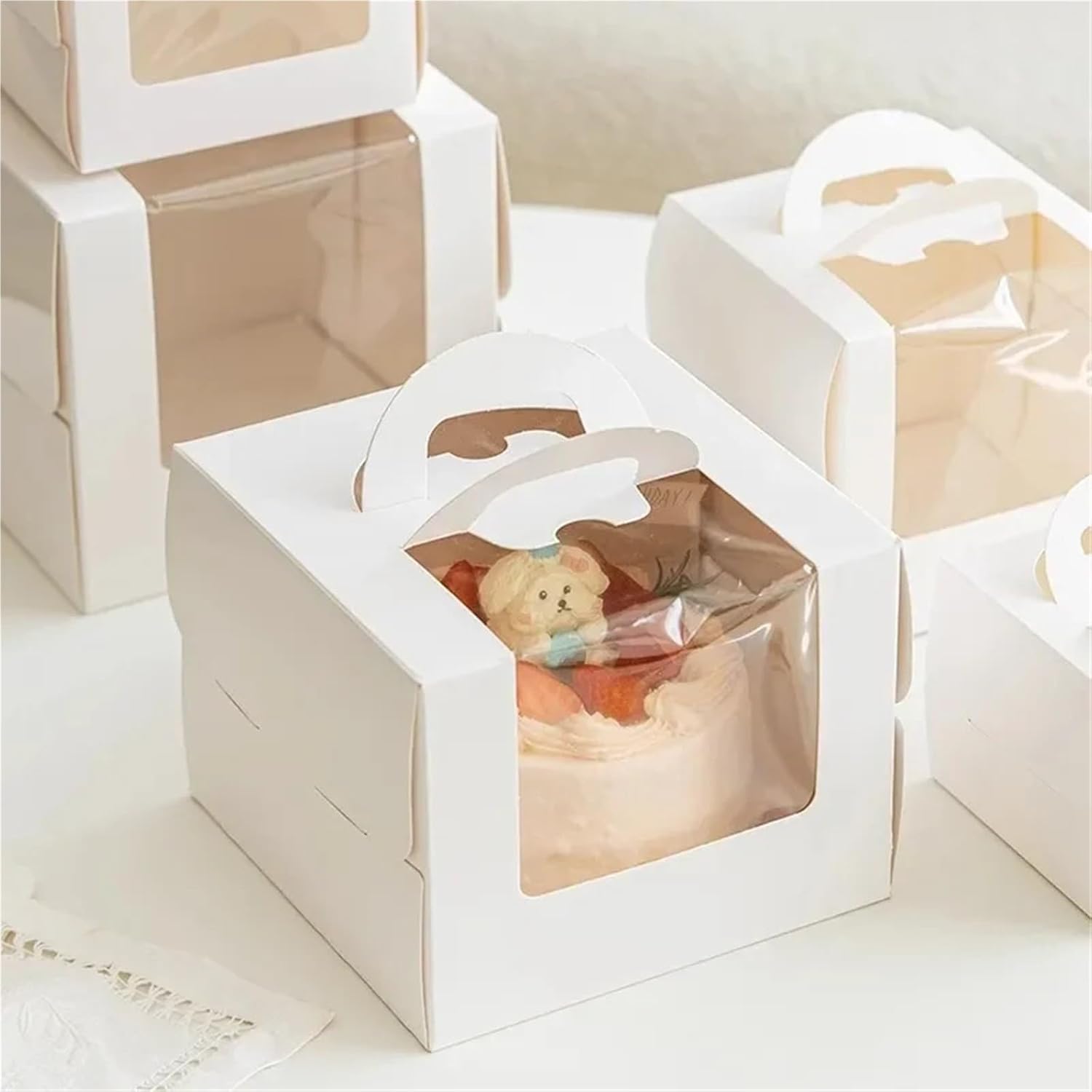 Cupcake Boxes 60Pcs Cake Boxes with Window - Portable Cupcake Muffin Packaging for Home Party Baking(13x13x10cm)