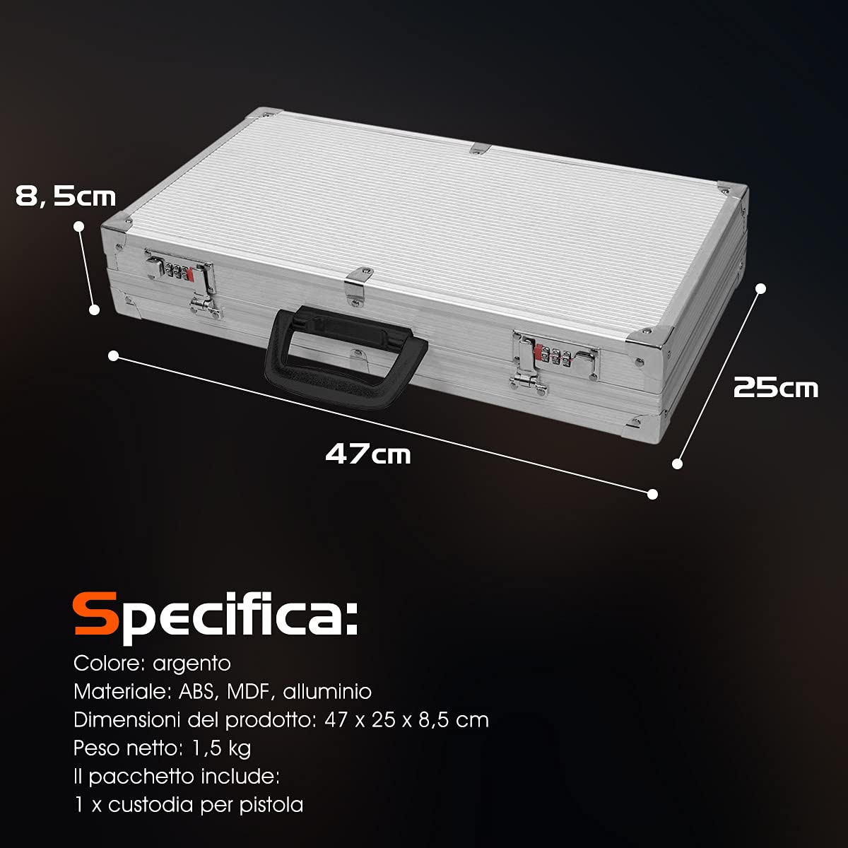 COSTWAY Custodia Dura in Alluminio per Armi, Valigetta per Pistole e Fucili con Serratura, 47 x 25 x 8,3 cm
