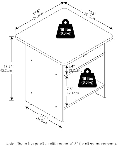 Miniatura 2 de Furinno Mesa auxiliar moderna, mesa auxiliar cuadrada con compartimento de almacenamiento, mesita de noche de esquina redonda, mesita de noche con