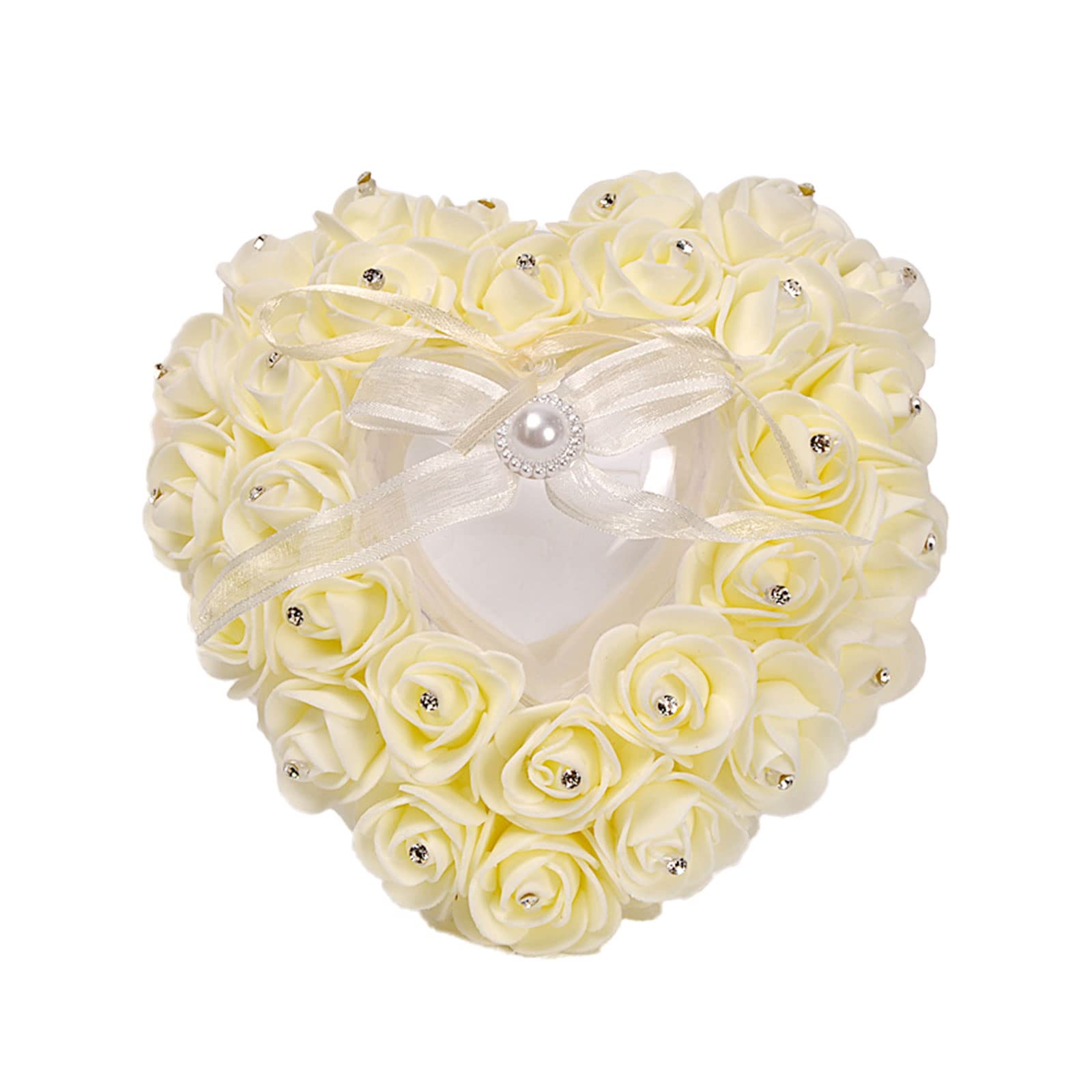 Wedding Ring Pillow, Ring Pillows for Wedding Crystal Rose Wedding Heart Ring Box Ring Holder Wedding Accessories