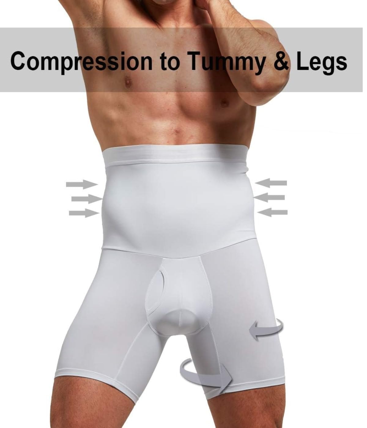 QUICKMOVE Men's Tummy Control Shapewear Shorts High Waist Slimming Anti-Curling Underwear Body Shaper Seamless Boxer Brief White 1