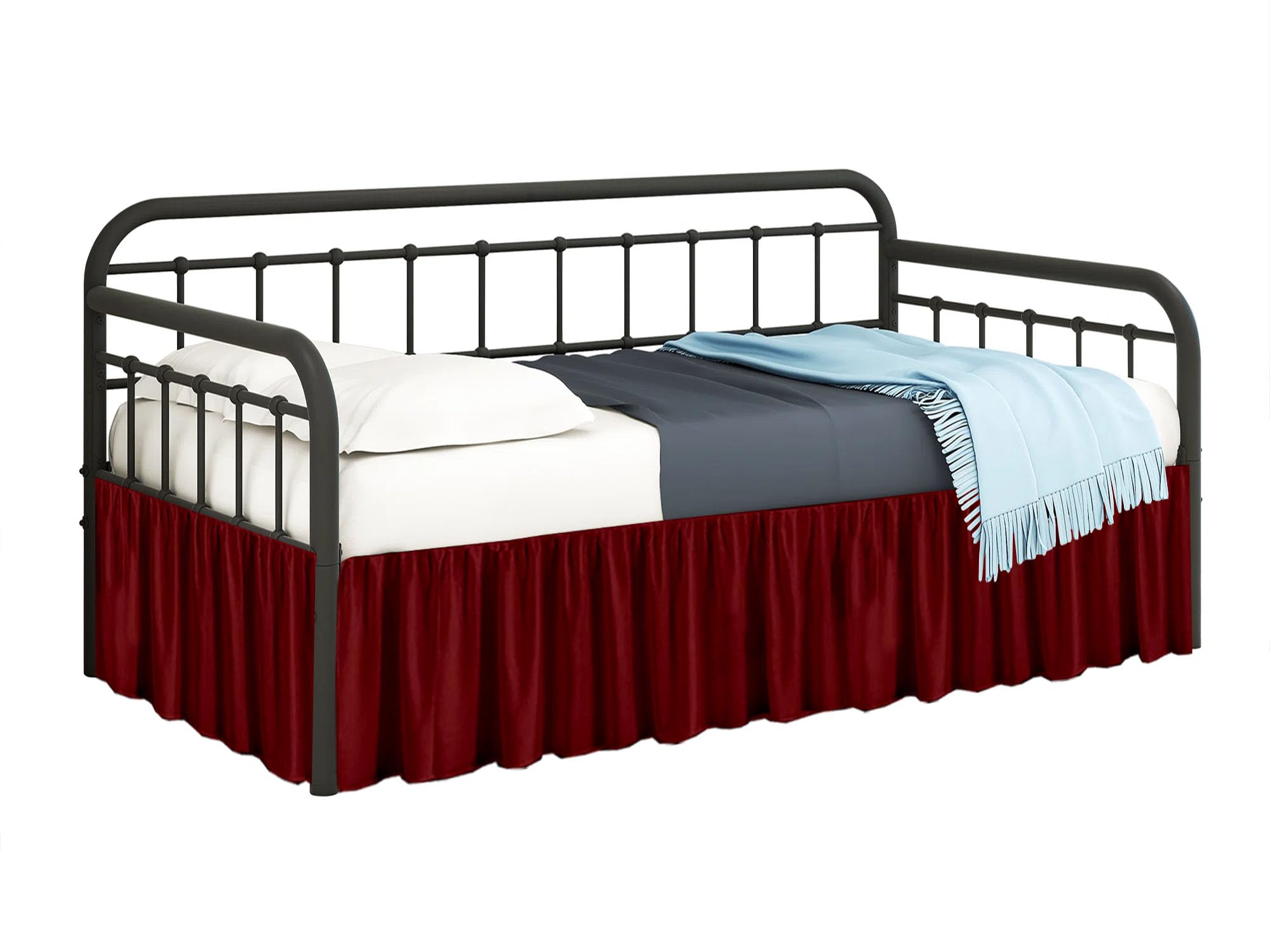 SKY BEDDINGS - Ruffled Daybed Bedskirt with Split Coners - 16 inch Drop Twin Daybed Skirt Dust Ruffle - 100% Microfiber Platfom Daybed Skirt for Living Room, Guest Room (Twin - 16" Drop, Burgundy)