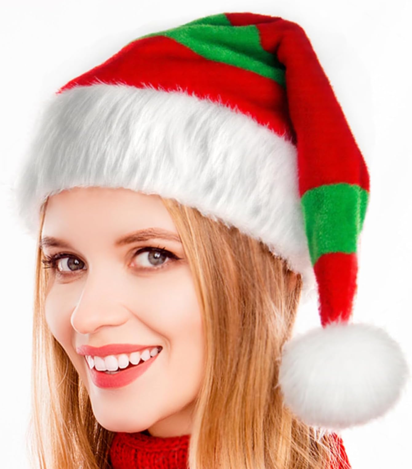 AitsiteColor Collision Christmas Hat, Santa Hats Adults, Christmas Santa Hat Kid, Plush Santa Hats for Adults, Santa Bobble Hat for Christmas Gifts