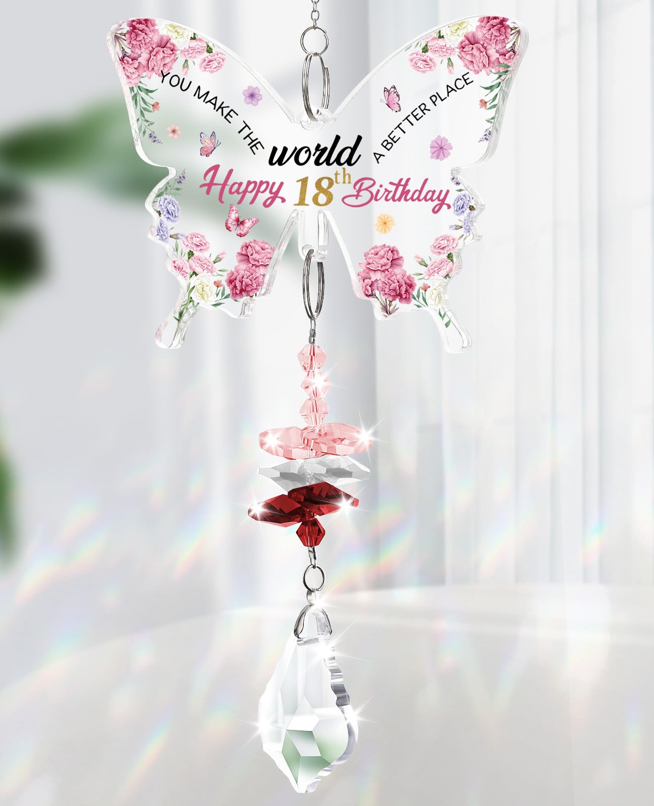 Funnli 18th Birthday Gifts for Girls, Butterfly Acrylic Crystal Suncatcher, Sweet 18 Years Old Birthday Present for Daughter Granddaughter Sister Niece Best Friend