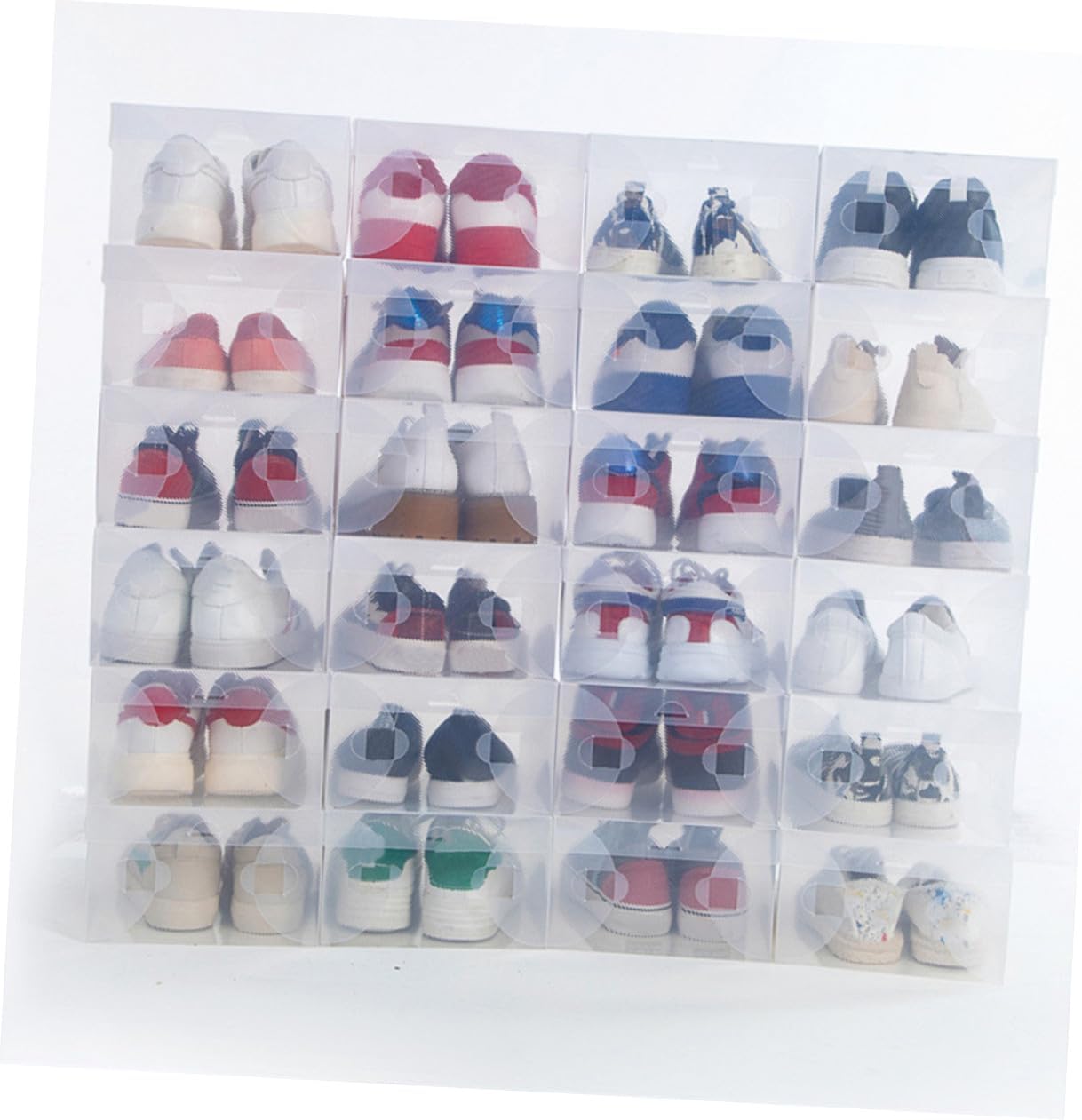 6PCS Transparent Shoe Storage Boxes Stackable Plastic Containers for Home and Shop Dustproof Flip-top Shoe Organizer Medium