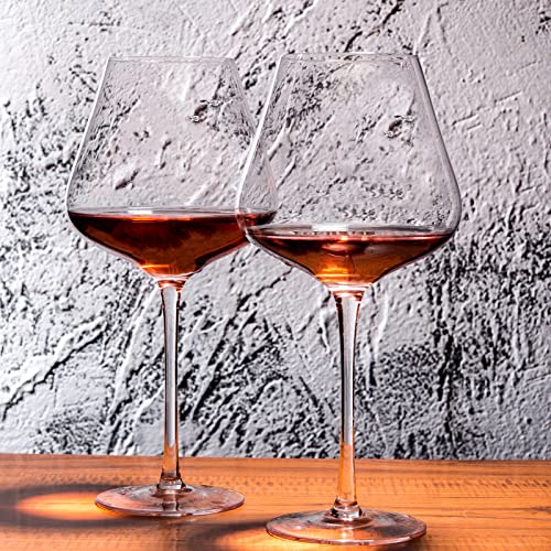 Hand Blown Red Wine Glasses Set Of 4 – 23 Oz Burgundy Wine Glasses With Long Stem – Lead-Free Premium Crystal Wine Glass – Unique Gift For Wedding, Anniversary, Christmas – Clear #TOP4