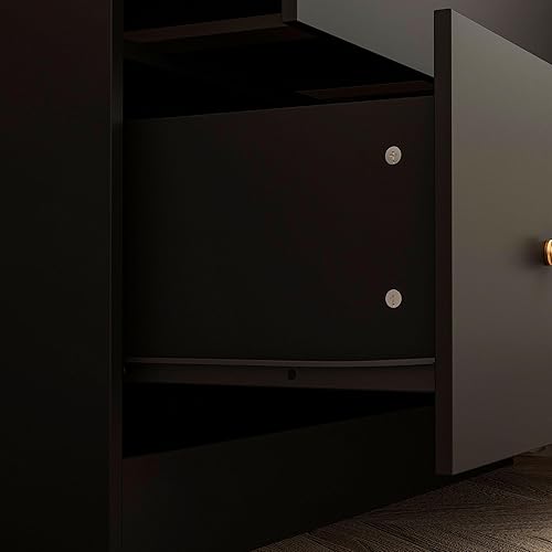 Miniatura 6 de Hitow Armario con espejo, armario de 2 puertas con 2 cajones y barra extensible para colgar, organizador de ropa tipo A negro (35.5 pulgadas de