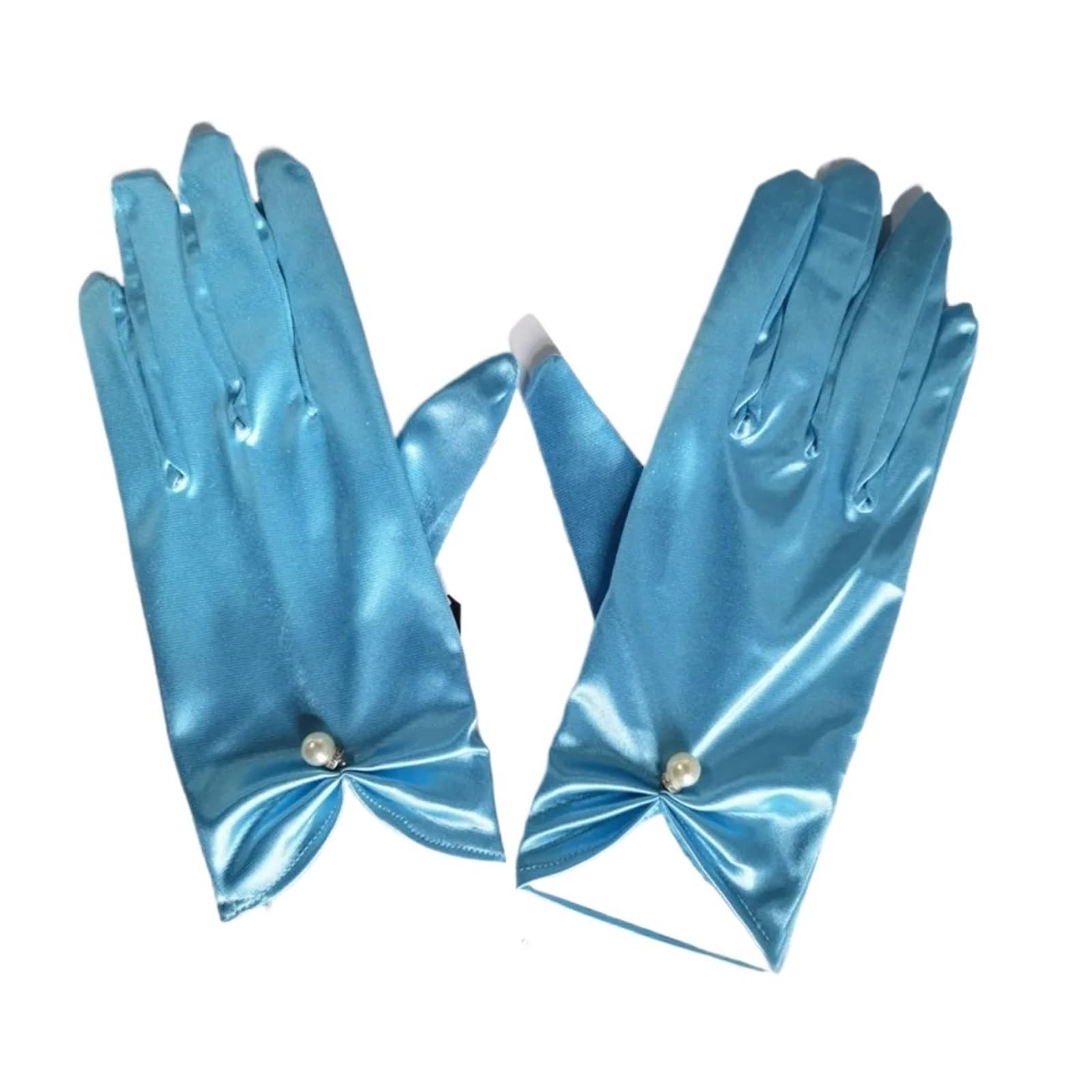 Guantes de boda para mujer de satén blanco cortos con perlas 8