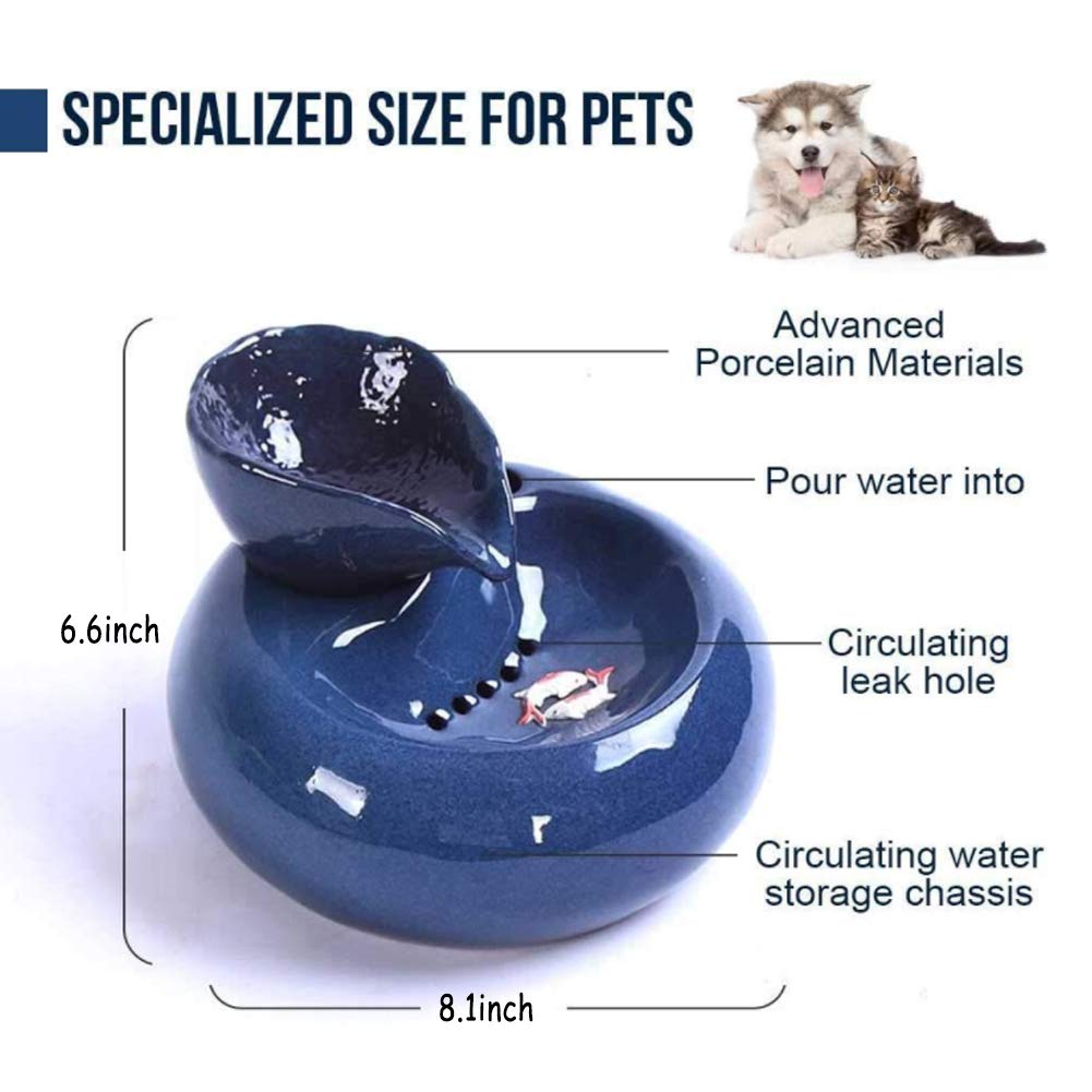 Gato Fuente De Agua De Agua, 1,3 L Gato De Cerámica Fuente De Agua Potable con Bomba Tranquila Y 6 Filtros De Repuesto, Ultra Silencioso Cuenco De Agua para Gatos Y Perros
