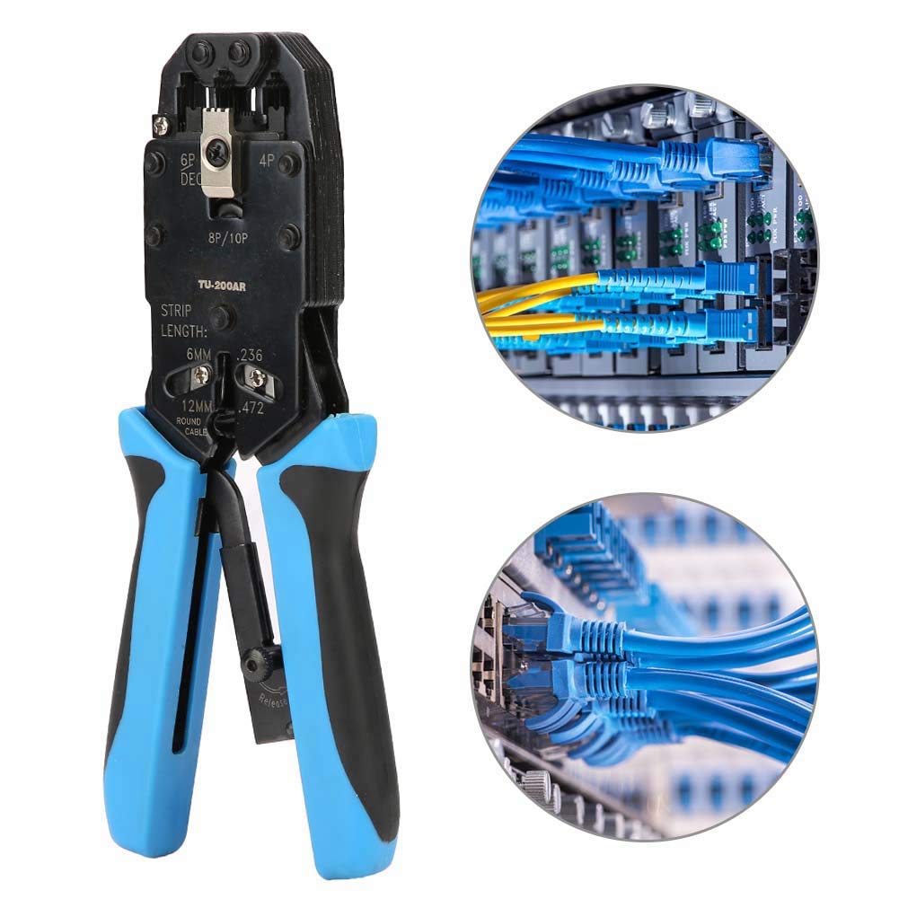 Tyenaza Narzędzie do zaciskania, szczypce do zaciskania i zaciskania przewodów Ethernet do 10P10C, AMP 8P8C/RJ-45, 6P6C/RJ12, 6P4C/RJ-11