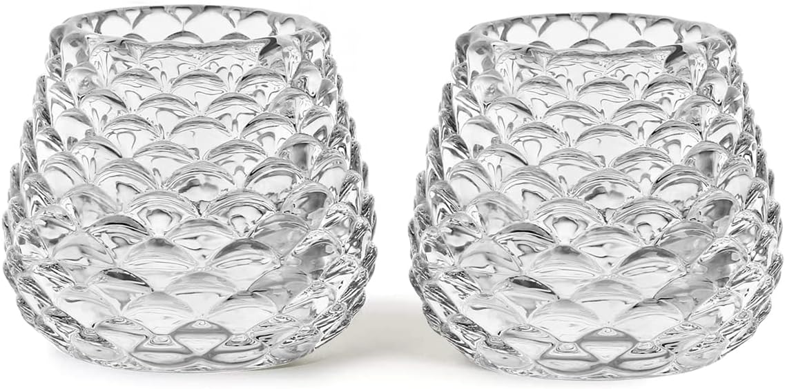 Christmas Crystal Pinecone Candle Holders, Set of 2 Tealight Candle Holder Pine Cone Glass Tea Light Votive Candle Holders for Christmas Party Centerpiece Table Setting Decoration