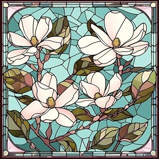 5D White Magnolia Flowers DIY Diamond Paint Art Painting Kits Stained Glass Art with Diamonds Full Range Round Drill Acrylic Color Beads Diamond Gem Art for Home Decor 40x40cm (x49)