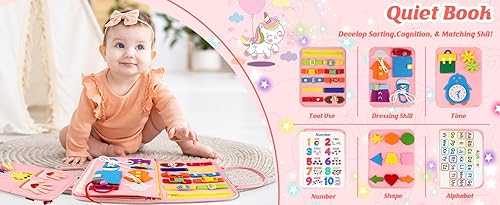 Miniatura 8 de Montessori - Tabla de actividades y libro de actividades para niños pequeños, juguetes educativos para niñas de 3 años, tablero de actividades