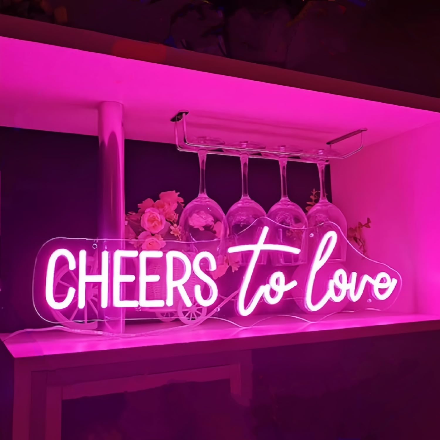 Cheers to Love LED Neon Signs for Wall Decor Neon Wall Art Acrylic LED Lights with Hanging Chain Light Up for Bedroom Decor Graduation Bar Pub Wedding Party 5V USB Powered Dimmable