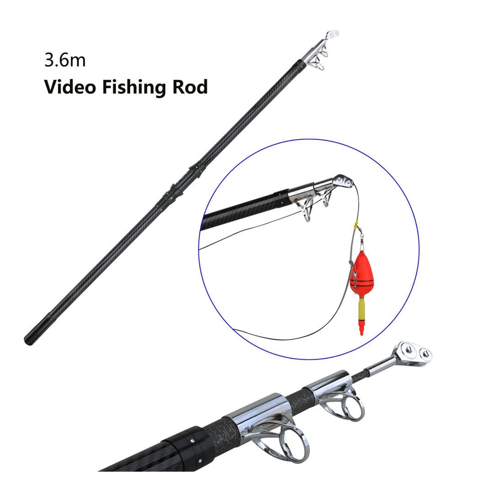 Echosonda, 3,6 M Wędka Wędka Węgla Węglowa Ultralight Hard 3 Sekcja Fibre MAX Power 65 kg z koła pasowym do połowu na jeziorze, łodzi, pod lodem