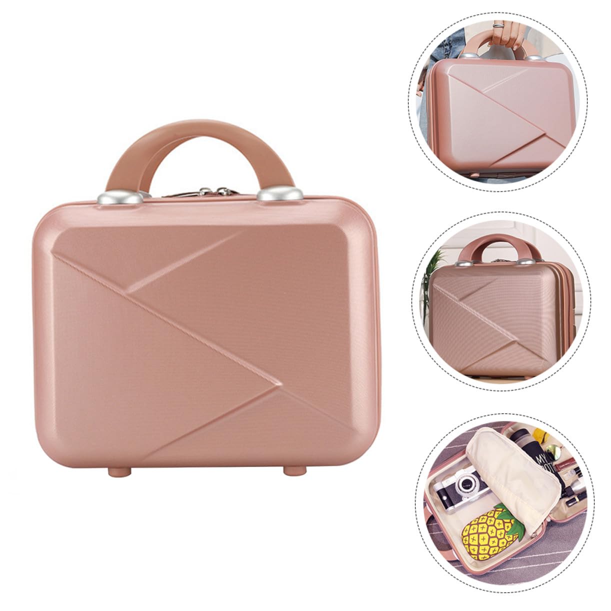 WOONEKY Valigia Cosmetica da Viaggio Donna 14 Pollici, Borsa per Trucchi e Protettiva Tessuto Mesh Abs, Borsa da Toilette per Uso Domestico e Travel
