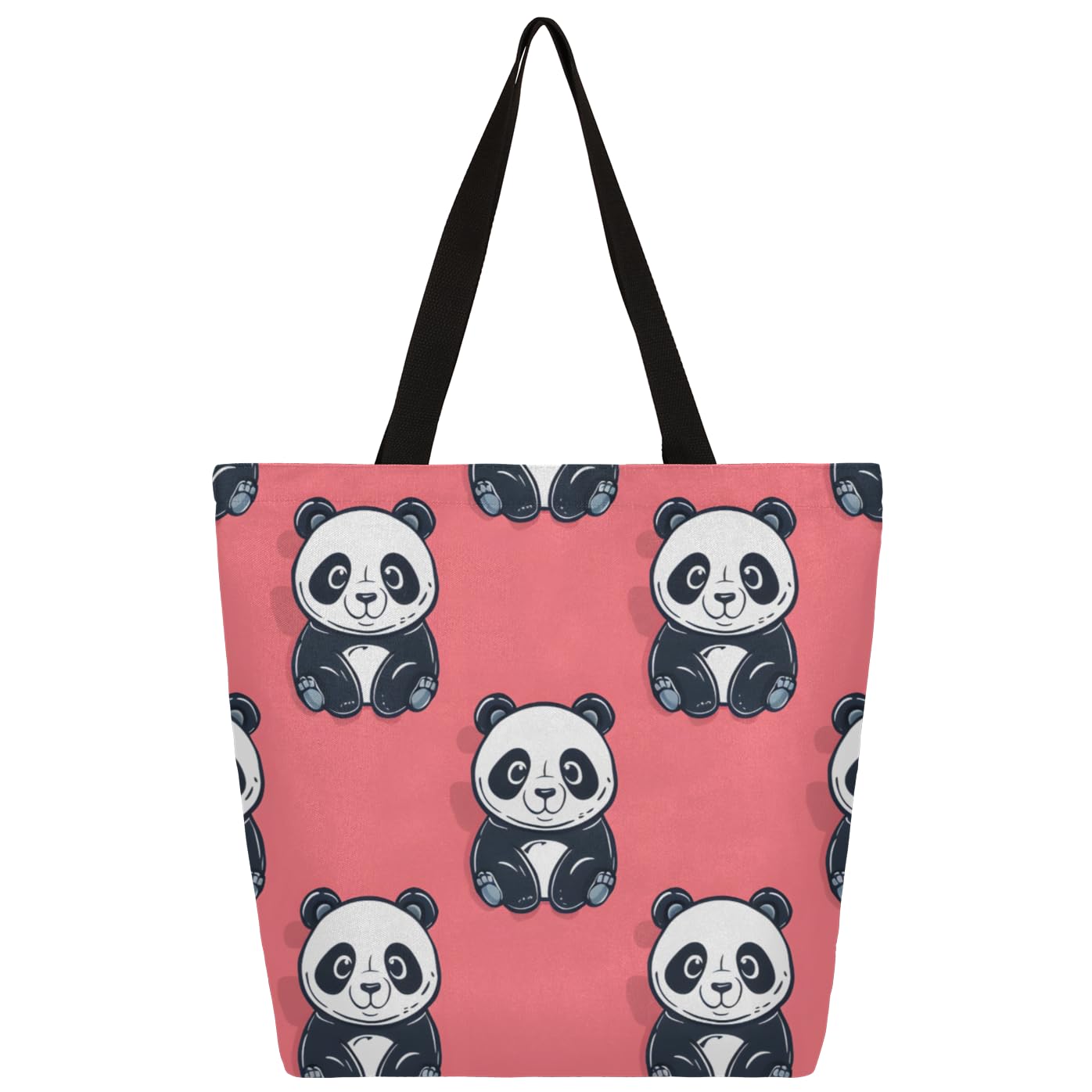 Mularoka Cute Cartoon Pandas Large Capacity Canvas Tote Bag Stylish Handheld Shoulder Bag Reusable Shopping Bag for Work Travel Beach Trips Shopping