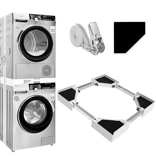 29 inch Washer Dryer Stacking Kit, Universal Stacking Kit for Washer and Dryer, Adjustable 29"/28"/27"/26"/25"/24" Washer and Dryer Stacking Kit with Ratchet Strap
