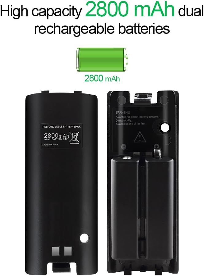 Dual Charging Station,Galexh SN01 Charger Dock with Two Rechargeable 2800mAH Batteries and LED Light for Wii Remote Controller(Black)