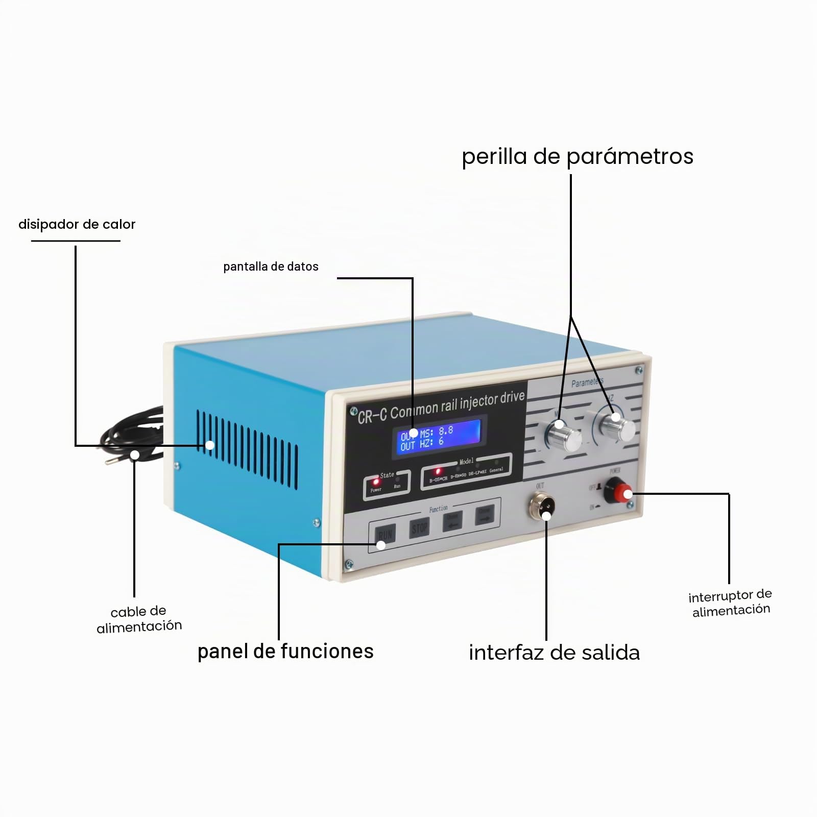 Probador de inyectores de riel común CR-C, probador de inyectores diesel, herramienta de reparación de boquillas de inyección multifuncional, adecuada para probar y reparar inyectores de vehículos de