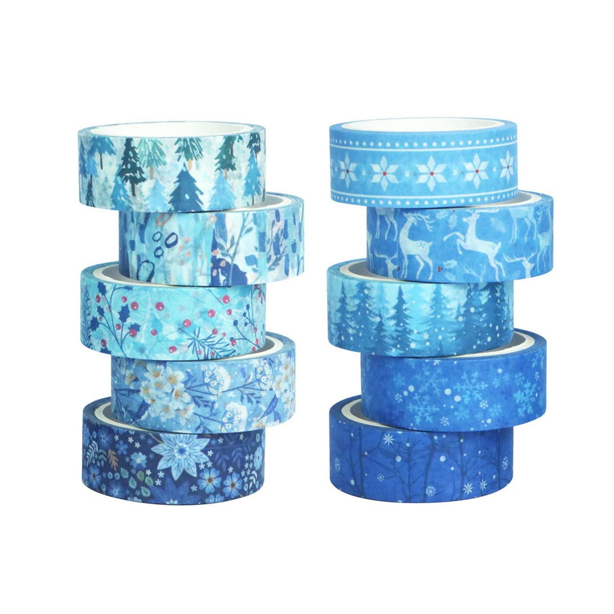 Baijixin Winter Washi Tape Set 10 Rolls - Blue White Snowflake Flower Tree Decorative Tape for Bullet Journal, Planner, DIY Arts Crafts, Scrapbooking