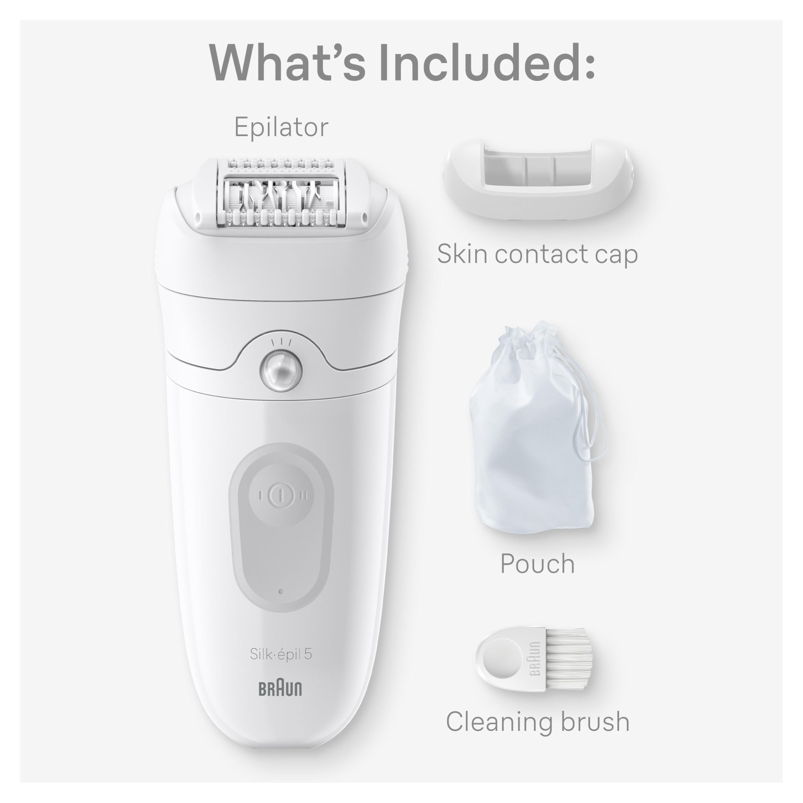 Braun Depiladora Silk-épil 5, dispositivo de depilación, afeitadora y recortadora para mujer, húmeda y seca, incluye tapa de contacto con la piel, SE5-011, gris