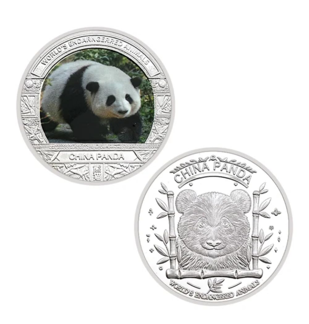 Bdjaozall Silver China Panda Plated Commemorative Coin World Endangered Animal Giant Panda Metal Challenge Coin Collection
