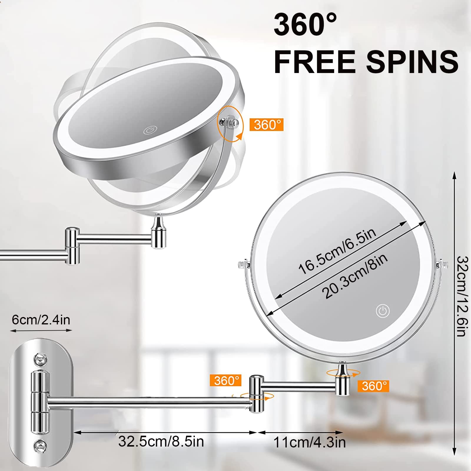Specchio Da Trucco TUKA Doppia Faccia 10X Ingrandimento - Con Base Per Tavolo O Viaggio | Ø15,3 Cm Cromato - Foto 3